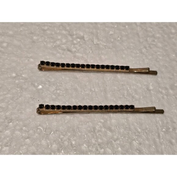 Gold-Tone Rhinestone Hair Bobby Pins Set Of 2 - Picture 1 of 2